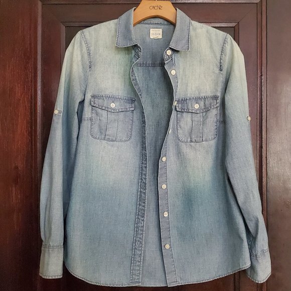 J Crew denim chambray Perfect Shirt with roll tab sleeves - Picture 8 of 10